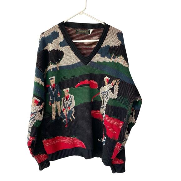 dominic & maria Other - Vintage Mens Dominic & Maria Golf Theme V-Neck Cotton Sweater size large Green